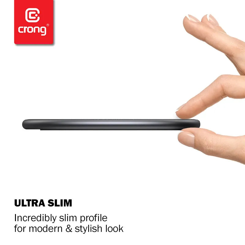 Crong PowerSpot Greitas belaidis įkroviklis – aliumininis 15 W USB-C Qi belaidis įkroviklis su grūdinto stiklo danga (sidabro baltumo)