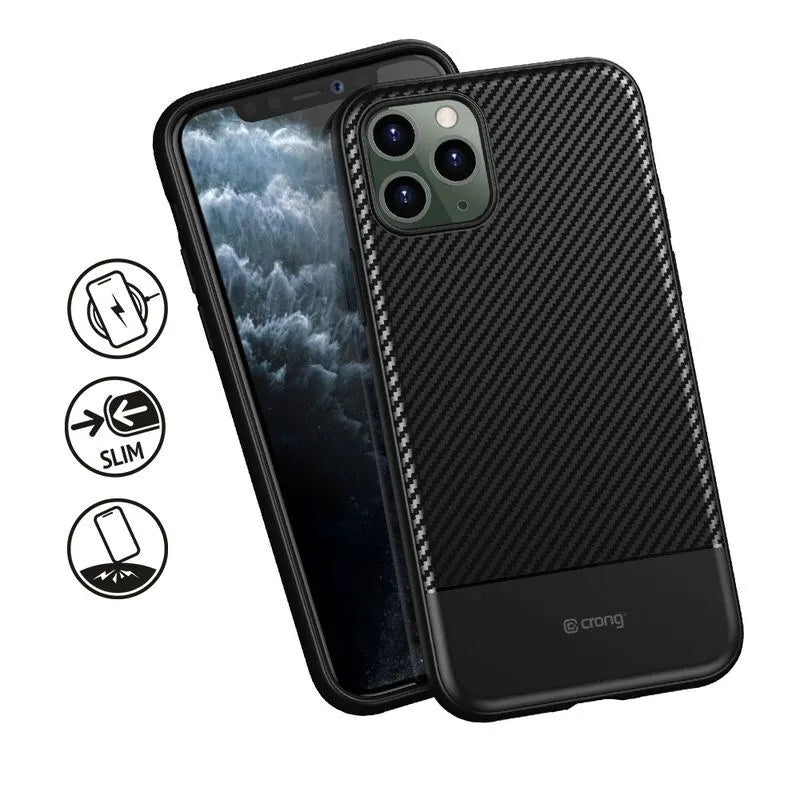 Crong Prestige Carbon dėklas – iPhone 11 Pro dėklas (juodas)