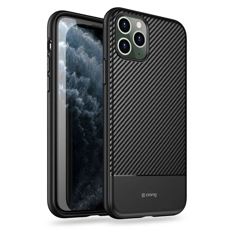 Crong Prestige Carbon dėklas – iPhone 11 Pro dėklas (juodas)