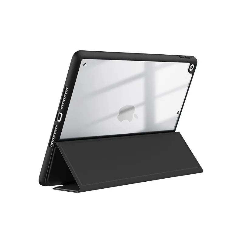 Crong PrimeFolio dėklas – iPad 10.2” (2021-2019) su stoveliu ir „Apple Pencil“ laikikliu (juodas/skaidrus)