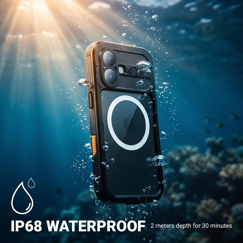 Crong Seal Cover – IP68 atsparus vandeniui dėklas, skirtas iPhone 17 (juodas)