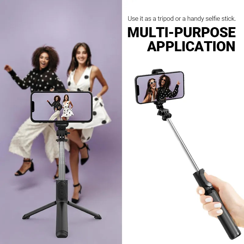 Crong SelfieGo Lite – Kompaktiškas „Bluetooth“ asmenukių lazdelės trikojis (juodas)