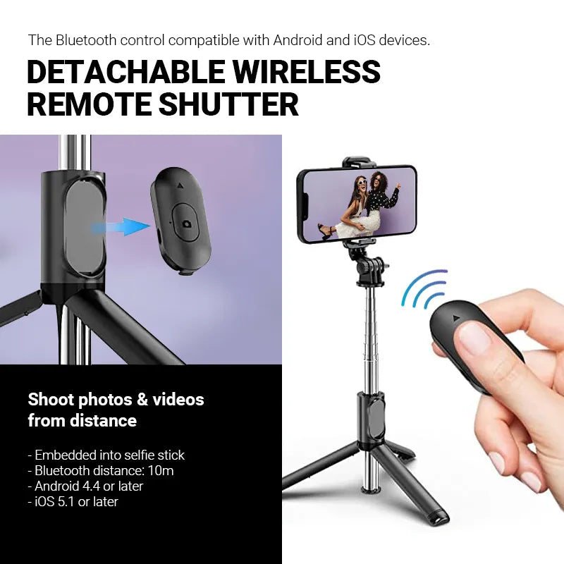 Crong SelfieGo Lite – Kompaktiškas „Bluetooth“ asmenukių lazdelės trikojis (juodas)