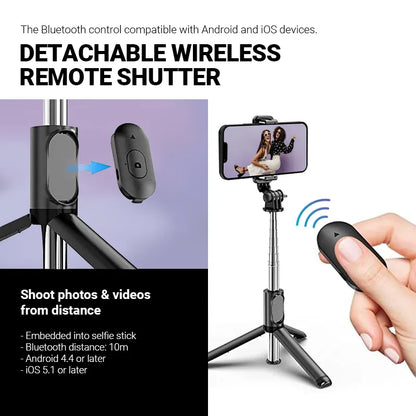 Crong SelfieGo Lite – Kompaktiškas „Bluetooth“ asmenukių lazdelės trikojis (juodas)