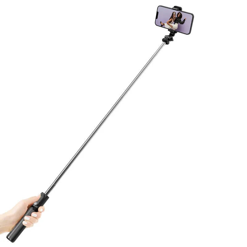 Crong SelfieGo Lite – Kompaktiškas „Bluetooth“ asmenukių lazdelės trikojis (juodas)