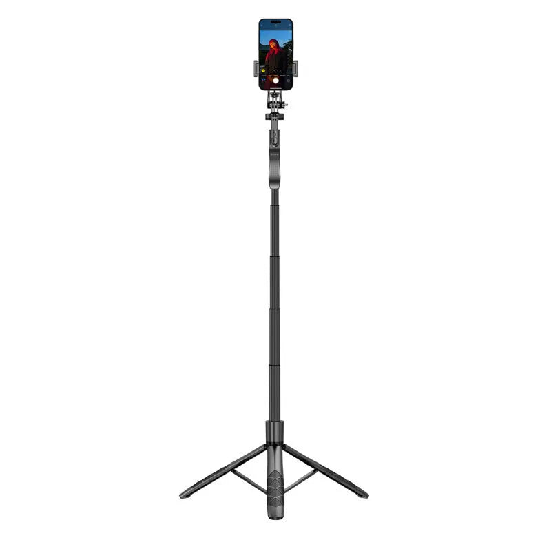 Crong SelfieGo Ultra – Aliuminio „Bluetooth“ selfie lazdelių trikojis (juodas)