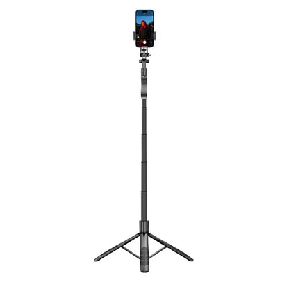 Crong SelfieGo Ultra – Aliuminio „Bluetooth“ selfie lazdelių trikojis (juodas)