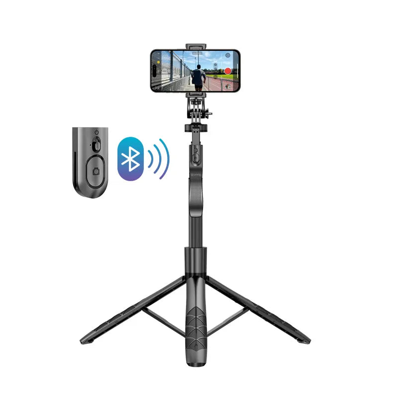 Crong SelfieGo Ultra – Aliuminio „Bluetooth“ selfie lazdelių trikojis (juodas)