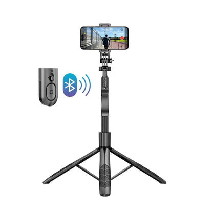 Crong SelfieGo Ultra – Aliuminio „Bluetooth“ selfie lazdelių trikojis (juodas)