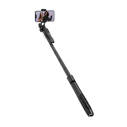 Crong SelfieGo Ultra – Aliuminio „Bluetooth“ selfie lazdelių trikojis (juodas)