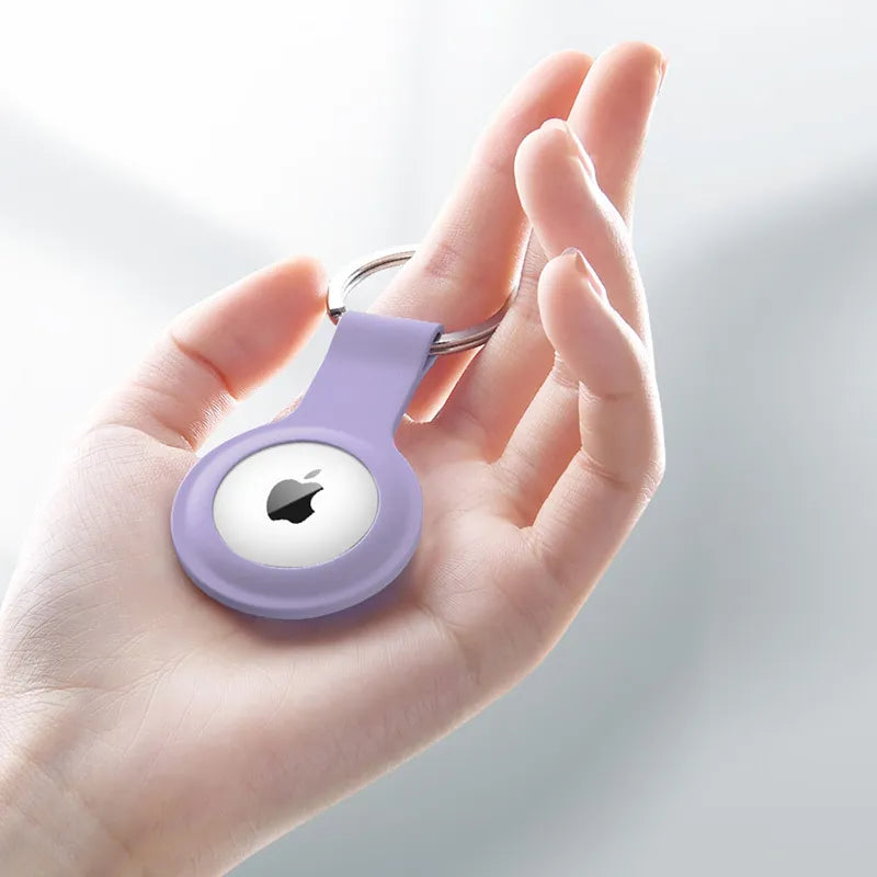 Crong silikoninis dėklas su raktų pakabuku – Apsauginis raktų pakabuko dėklas, skirtas Apple AirTag 1/2 (violetinis)