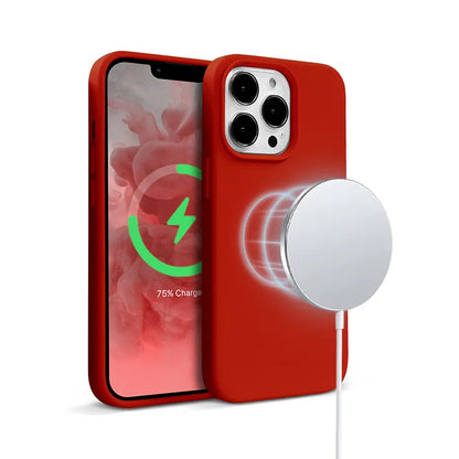 Crong spalvos magnetinis dėklas - iPhone 13 Pro Max MagSafe dėklas (raudonas)