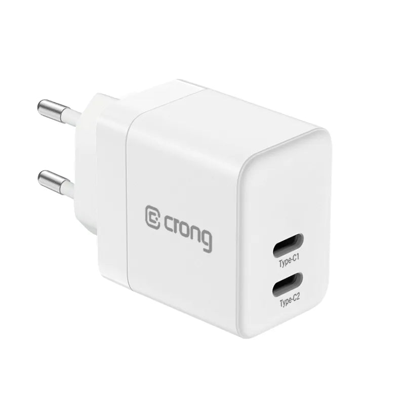 Crong Ultra Compact GaN - Sieninis įkroviklis 2x USB-C 35W PD 3.0 su PPS (baltas)