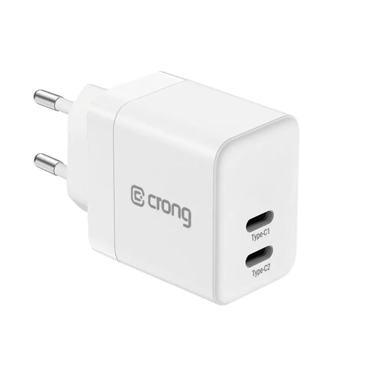 Crong Ultra Compact GaN - Sieninis įkroviklis 2x USB-C 35W PD 3.0 su PPS (baltas)