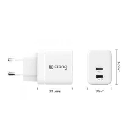 Crong Ultra Compact GaN - Sieninis įkroviklis 2x USB-C 35W PD 3.0 su PPS (baltas)