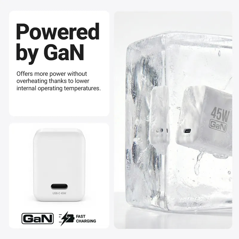 Crong Ultra Compact GaN - USB-C 45W PD 3.0 sieninis įkroviklis su PPS (baltas)