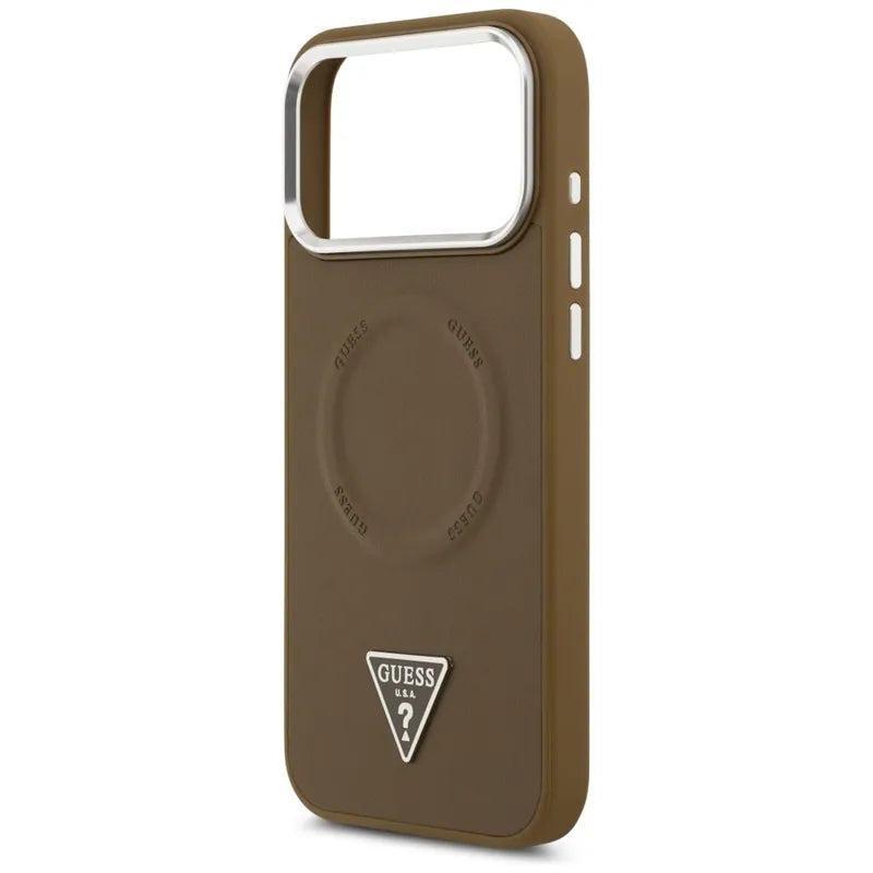 Dėklas iPhone 17 Pro su MagSafe, Trikampio logotipas (Rudos) - Guess