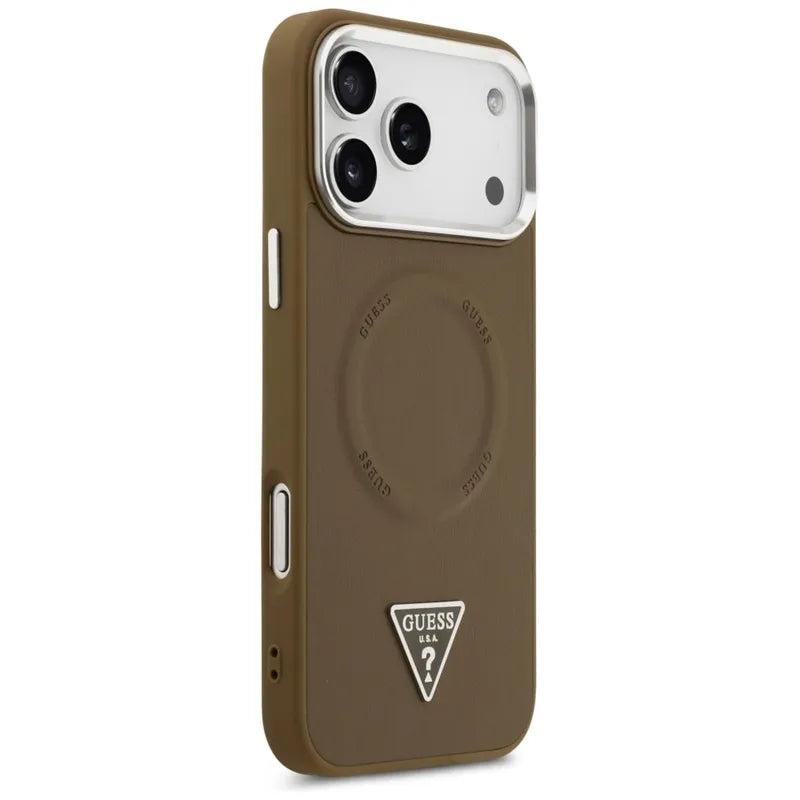 Dėklas iPhone 17 Pro su MagSafe, Trikampio logotipas (Rudos) - Guess