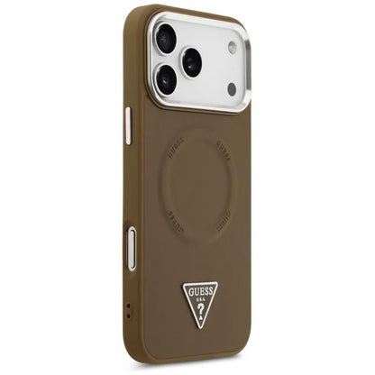 Dėklas iPhone 17 Pro su MagSafe, Trikampio logotipas (Rudos) - Guess