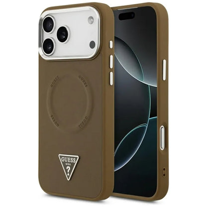 Dėklas iPhone 17 Pro su MagSafe, Trikampio logotipas (Rudos) - Guess
