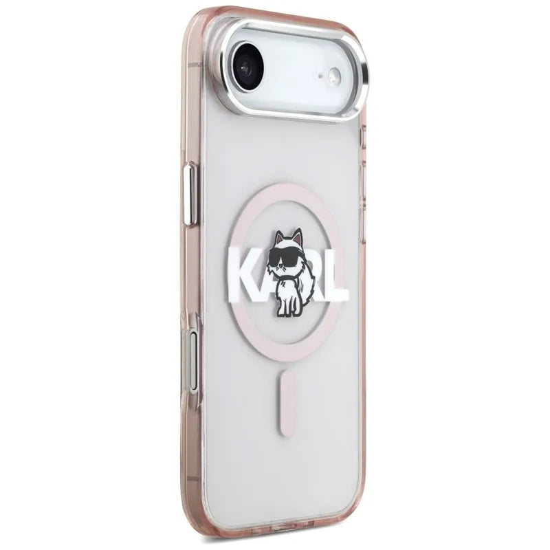 Dėklas iPhone Air (rožinis) su Karl Lagerfeld IML Choupette pieštuku ir MagSafe logotipu