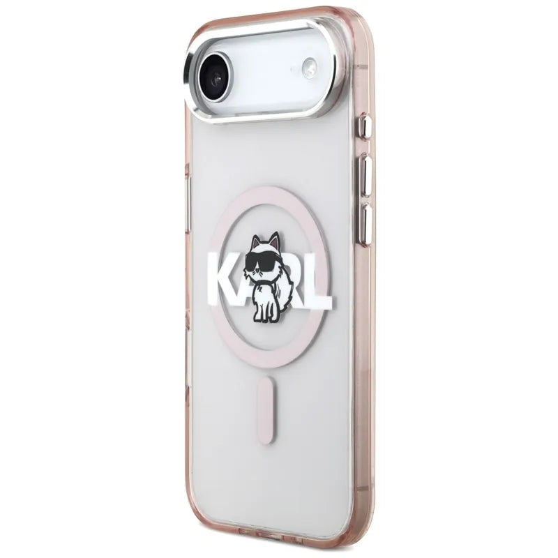 Dėklas iPhone Air (rožinis) su Karl Lagerfeld IML Choupette pieštuku ir MagSafe logotipu