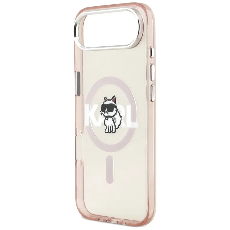 Dėklas iPhone Air (rožinis) su Karl Lagerfeld IML Choupette pieštuku ir MagSafe logotipu