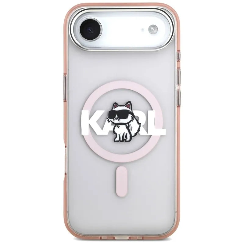 Dėklas iPhone Air (rožinis) su Karl Lagerfeld IML Choupette pieštuku ir MagSafe logotipu