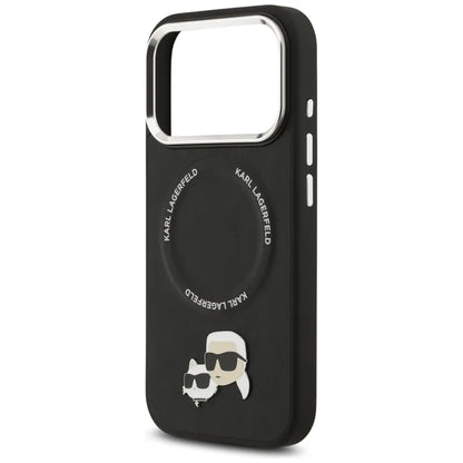 Dėklas MagSafe Karl Lagerfeld Karl & Choupette Smeigtukai, skirtas iPhone 17 Pro Max (juodas)