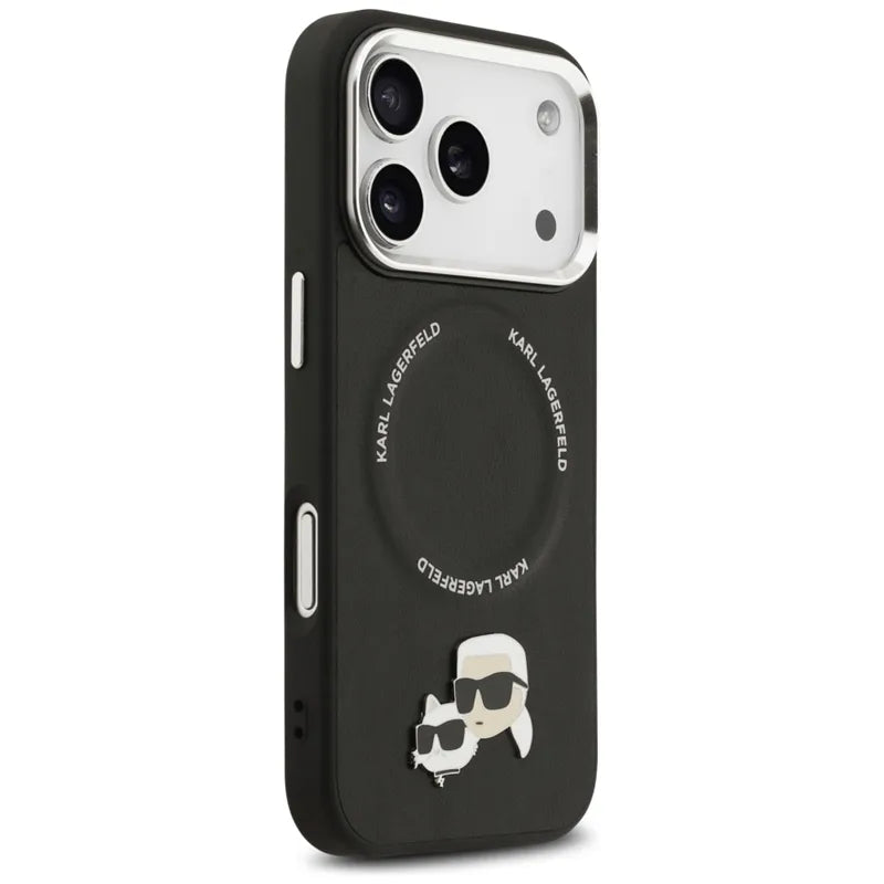 Dėklas MagSafe Karl Lagerfeld Karl & Choupette Smeigtukai, skirtas iPhone 17 Pro Max (juodas)