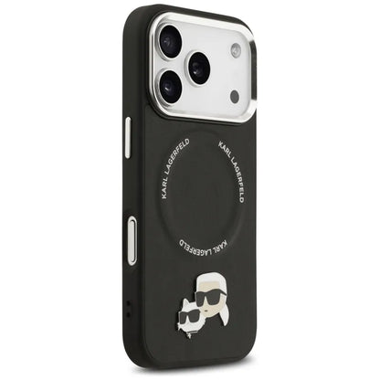 Dėklas MagSafe Karl Lagerfeld Karl & Choupette Smeigtukai, skirtas iPhone 17 Pro Max (juodas)