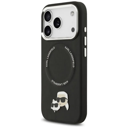 Dėklas MagSafe Karl Lagerfeld Karl & Choupette Smeigtukai, skirtas iPhone 17 Pro Max (juodas)