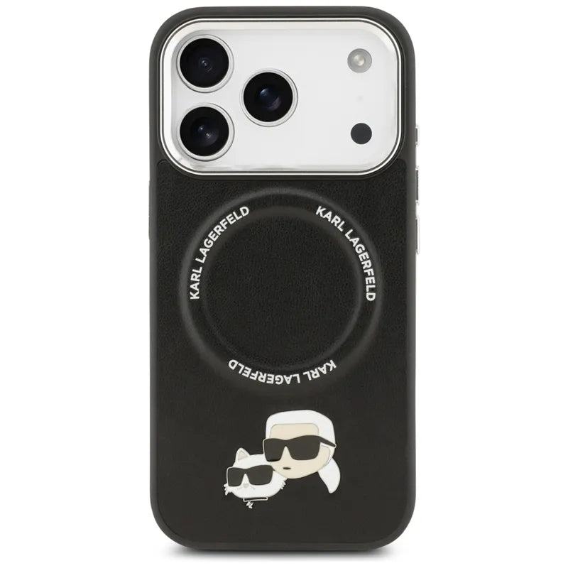 Dėklas MagSafe Karl Lagerfeld Karl & Choupette Smeigtukai, skirtas iPhone 17 Pro Max (juodas)