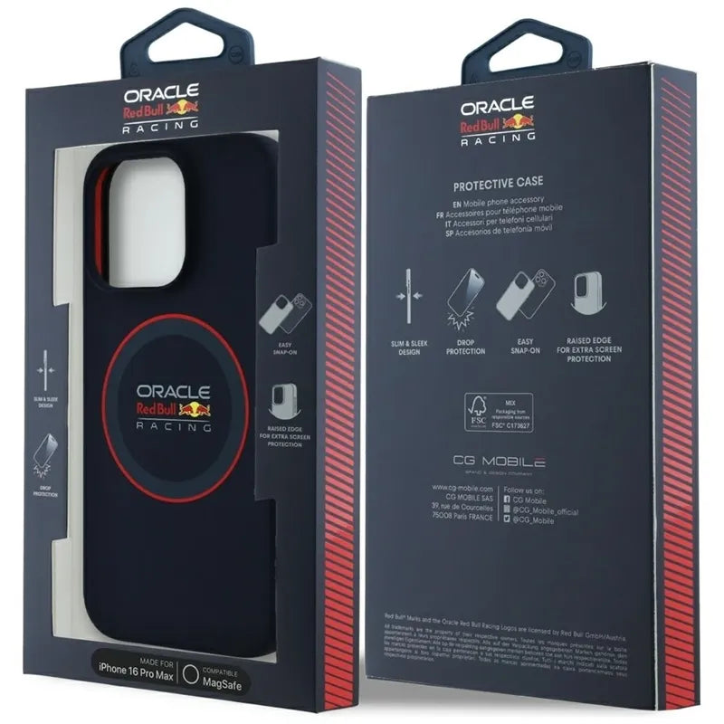 Dėklas Red Bull Silicone Red Ring MagSafe, skirtas iPhone 16 Pro Max (tamsiai mėlynas)