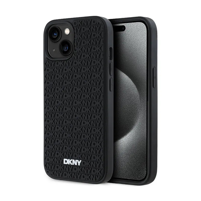 DKNY 3D guminio kartotinio rašto dėklas, skirtas „iPhone 15“ / 14 / 13 (juodas)