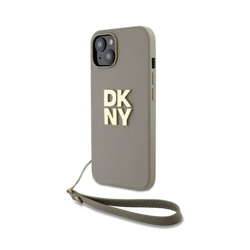 DKNY apyrankės dirželis su logotipu – dėklas, skirtas „iPhone 15“, „14“ ir „13“ (smėlio spalvos)