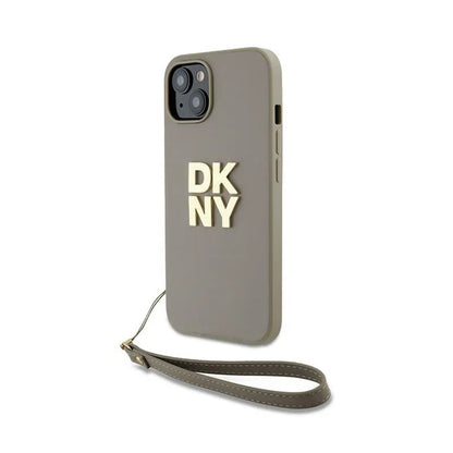DKNY apyrankės dirželis su logotipu – dėklas, skirtas „iPhone 15“, „14“ ir „13“ (smėlio spalvos)