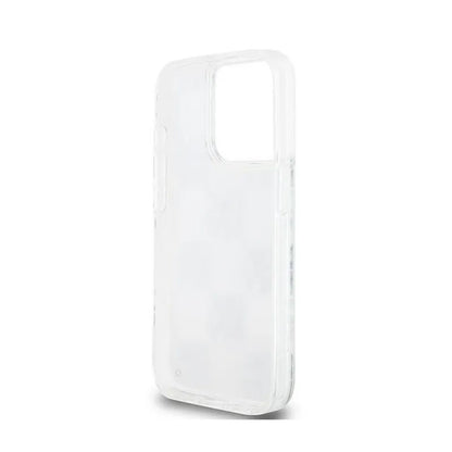 DKNY Dėklas su skystais blizgučiais ir daug logotipų, skirtas iPhone 15 Pro (baltas)