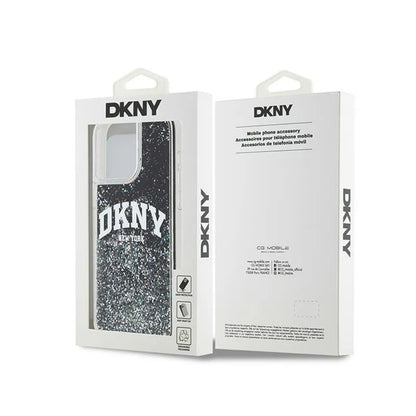 DKNY Dėklas su skystais blizgučiais ir dideliu logotipu, skirtas iPhone 15 Pro Max (juodas)