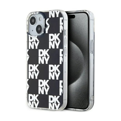 "DKNY IML Checkered Mono Pattern" dėklas iPhone 15 Plus / 14 Plus (juodas)