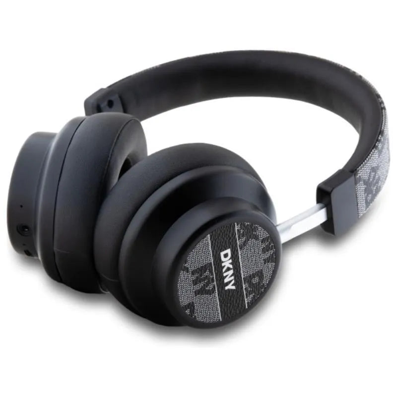 DKNY languota raštas - belaidės ant ausų dedamos „Bluetooth“ ausinės V5.3 (juodos)