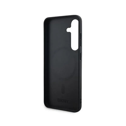 DKNY Leather Checkered Mono Pattern MagSafe - dėklas Samsung Galaxy S24+ (juodas)