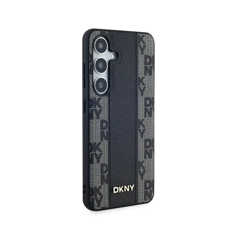 DKNY Leather Checkered Mono Pattern MagSafe - dėklas Samsung Galaxy S24+ (juodas)