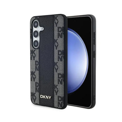 DKNY Leather Checkered Mono Pattern MagSafe - dėklas Samsung Galaxy S24+ (juodas)