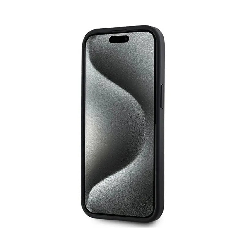 DKNY Leather Checkered Mono Pattern MagSafe – dėklas, skirtas iPhone 15 / 14 / 13 (juodas)
