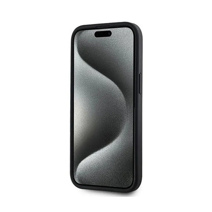 DKNY Leather Checkered Mono Pattern MagSafe – dėklas, skirtas iPhone 15 / 14 / 13 (juodas)