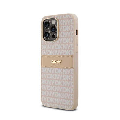 DKNY Leather Mono Stripe & Metal Logo – dėklas iPhone 14 Pro Max (rožinis)