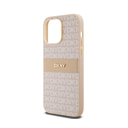 DKNY Leather Mono Stripe & Metal Logo – dėklas iPhone 14 Pro Max (rožinis)