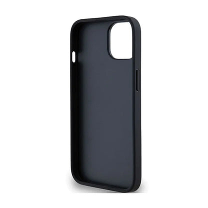 DKNY Leather Mono Stripe & Metal Logo - dėklas iPhone 15 / 14 / 13 (juodas)