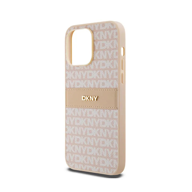 DKNY Leather Mono Stripe & Metal Logo – „iPhone 14 Pro“ dėklas (rožinis)